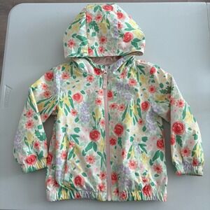Cat & Jack Kids Girls Jacket Size 2T Hooded Floral Print Full Zip Long Sleeve